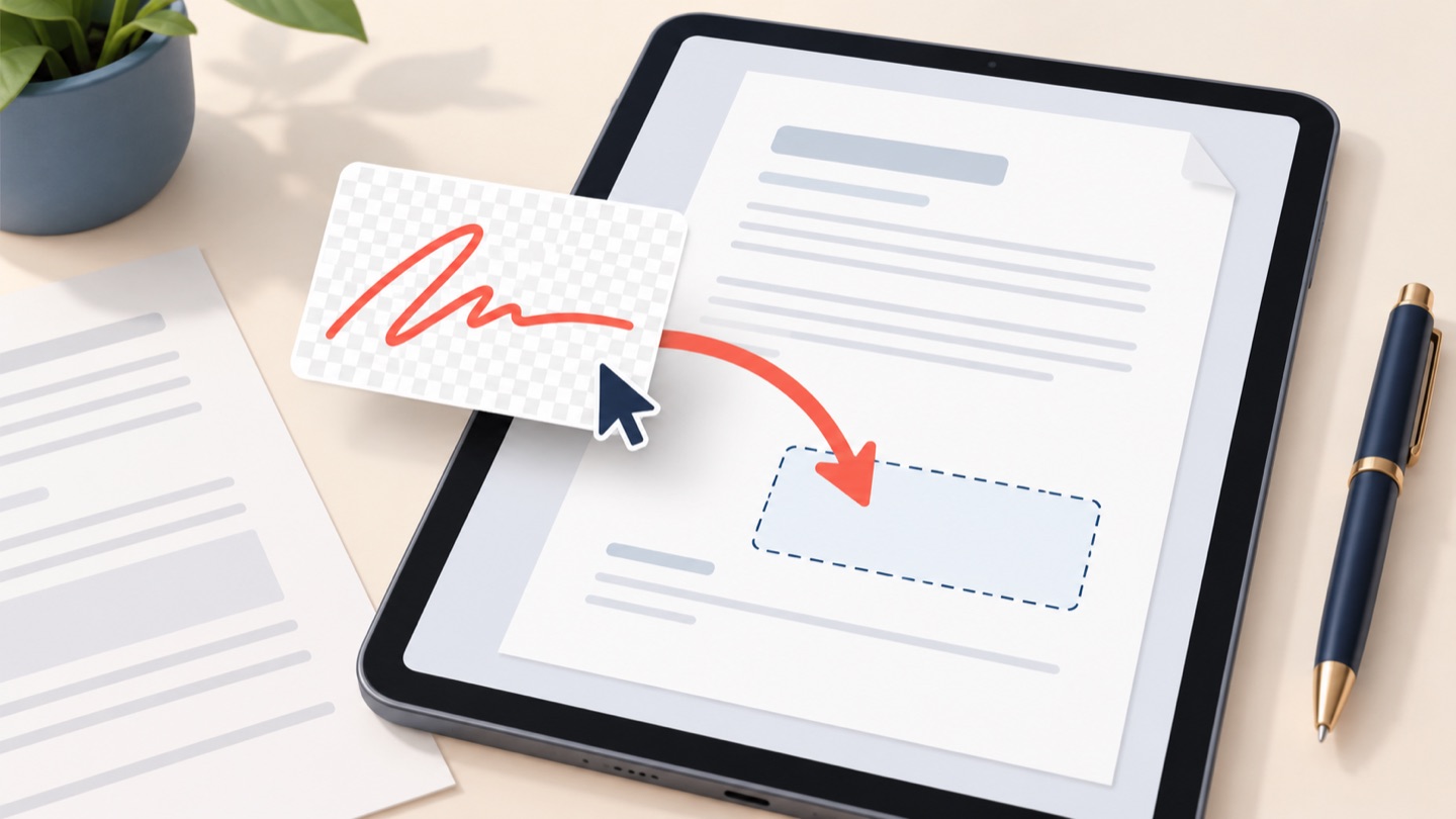 A signature image being placed into a highlighted field in a PDF